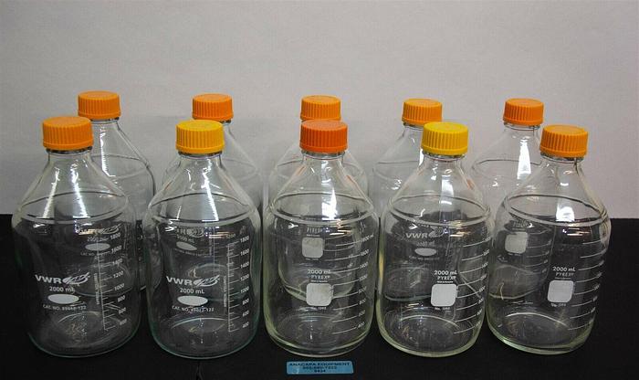 Used PYREX, VWR, Wide Mouth Glass Graduated Storage Bottle 2000mL Lot of 10 (9434)K