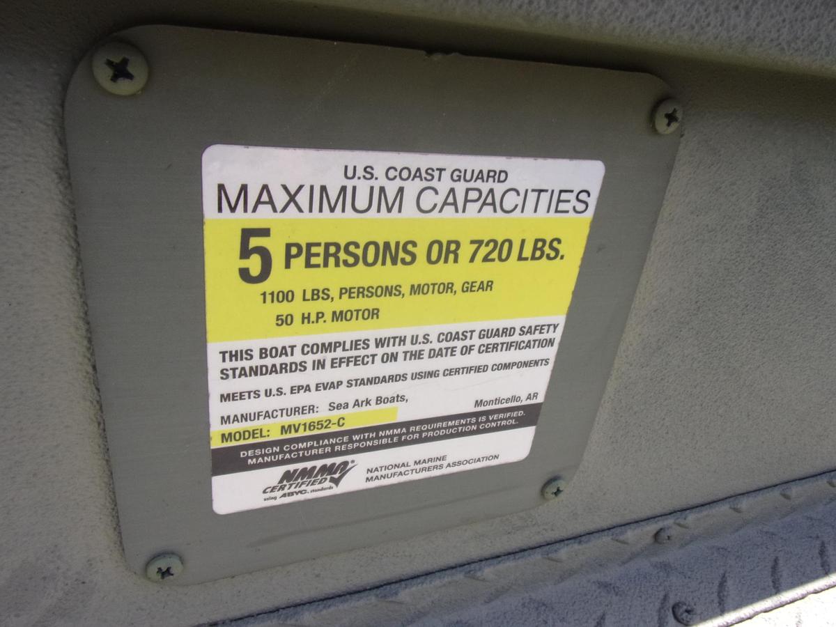 Used 2015 SeaArk 1652 Side Console with low hour, 2023 Suzuki DF 50 4-stroke