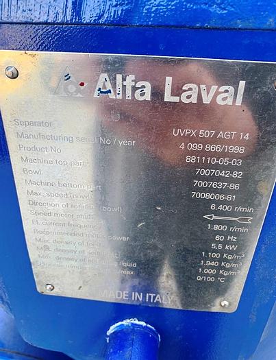 Used Centrifuge, Basket, Separator, Alfa Laval, UVPX507 #C743922