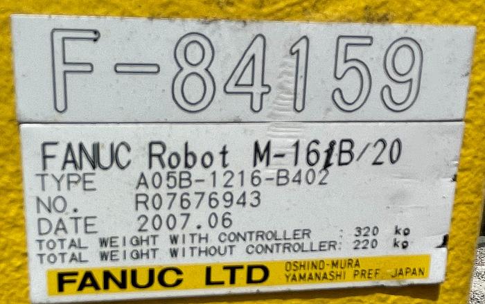 Used FANUC M16iB/20 6 AXIS ROBOT 20 kg X 1667 mm WITH FANUC R30IA CONTROLLER