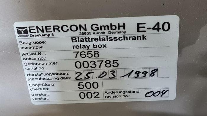 Gebraucht Enercon E-40 E1 Blattrelaisschrank, Art-Nr. 7658, 1283