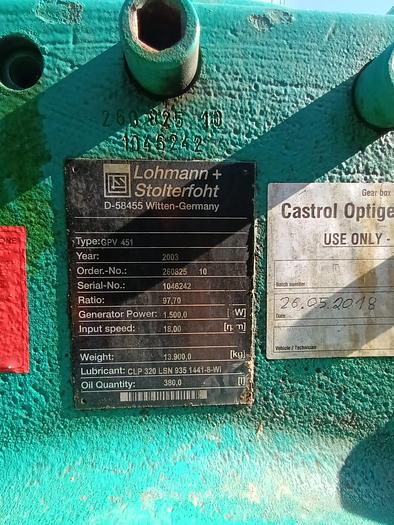 Used GE Tacke 1.5SL drive train with gearbox, Rexroth GPV 451; I 97.7 SN 1046242, 1500kW