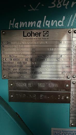 Used GE Tacke 826 1.5 SL Generator, Loher JFEA-500LB-04A SN 5131857