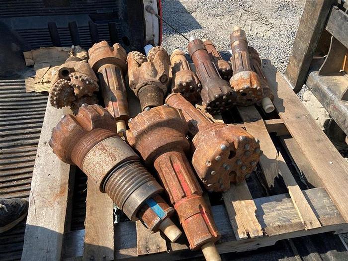 Used Lot of 8 Hammer Bits, Chuck & 2 Tri-cone Bits