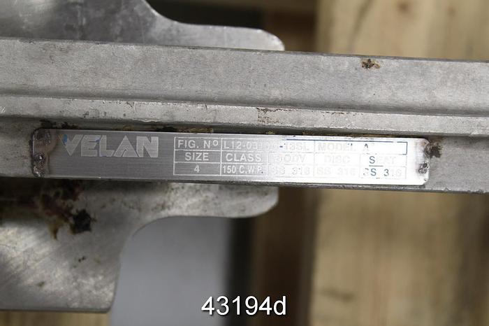 Used Velan 4" Hand Operated Knife Gate Valve #43194