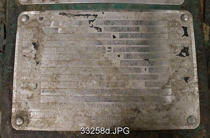 Used Fisher 8550-1051 6" Butterfly Control Valve #33258