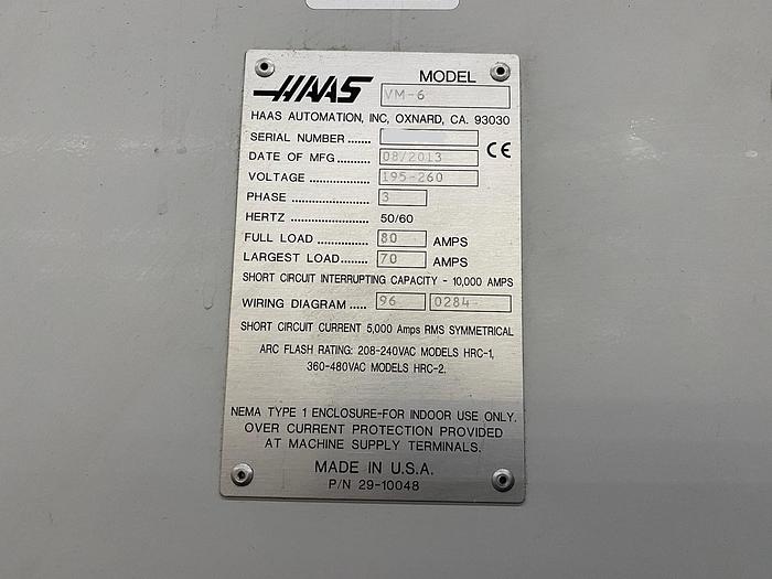 Used 2013 HAAS HAAS VM-6 CNC Vertical Machining Center