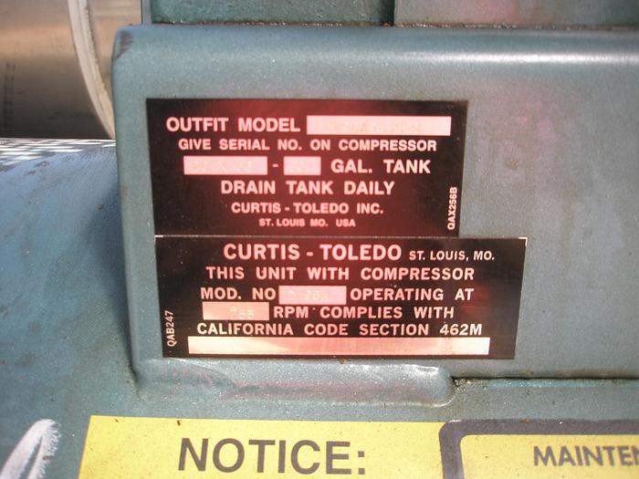 Used Compressor, Air, 5 HP, Curtis Master Line, Receiver Tank, #S736499