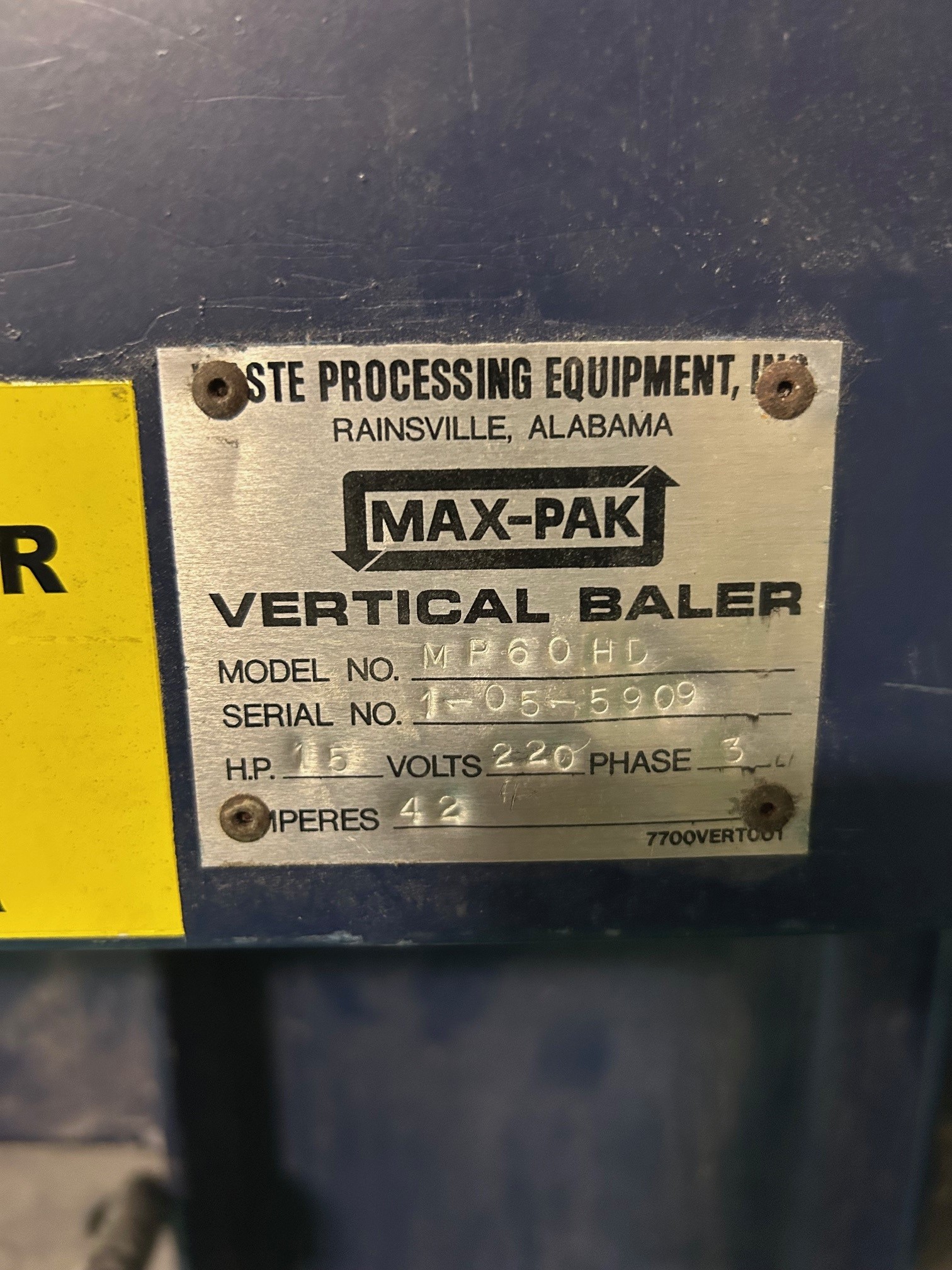Used Max-pak MP60-HD-15 Vertical Baler