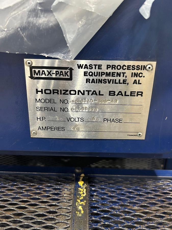 Used Max-pak HOE 4260-308AR Horizontal Auto-tie Baler