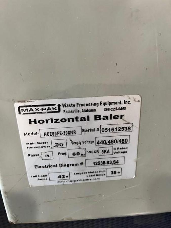 Used Max-Pak HCE60-FE-8 Full Eject Baler w/ Conveyor