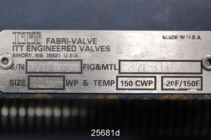 Used Fabri  Hand Operated Knife Gate Valve, 24", Mild Steel Body, Stainless Steel Wetted Parts #25681