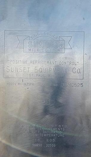 Used Sunset 585 Gallon Stainless Steel Milk Farm Tank