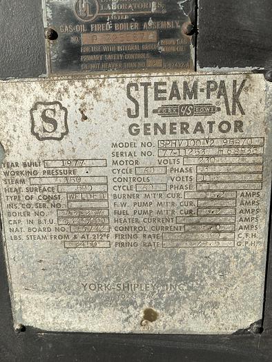 Used Steam Pak Boiler - SPHV-100N2