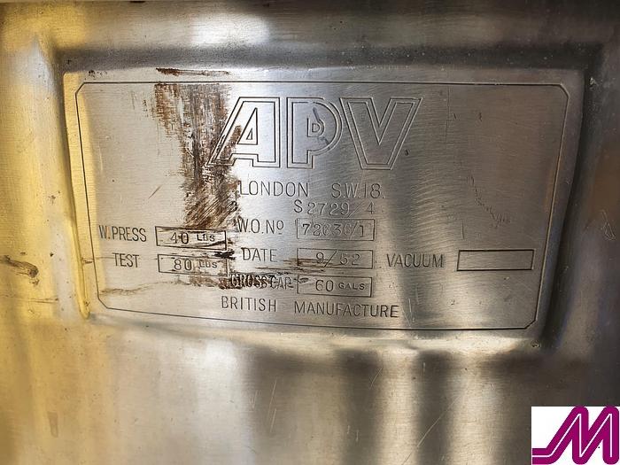 Used APV 60 Gallon Jacketed Hemispherical Pan with Contra Rotating Agitator