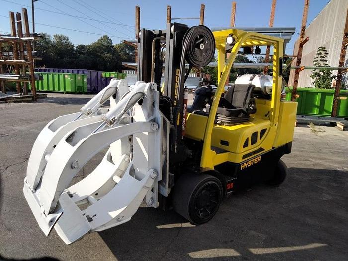 Used 12,000 HYSTER S120FT-PRS ROLL CLAMP TRUCK WITH CASCADES 60" CLAMP