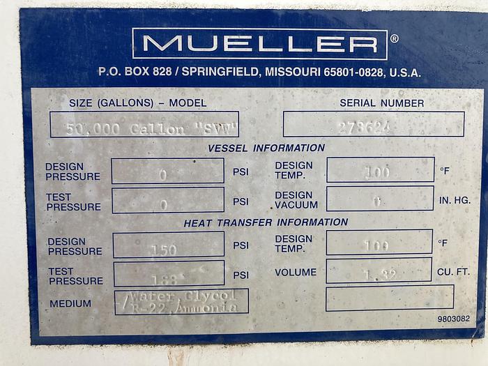 Used 50,000 GALLON MUELLER SILO TYPE STORAGE TANK - S/S - JACKETED (#9887)