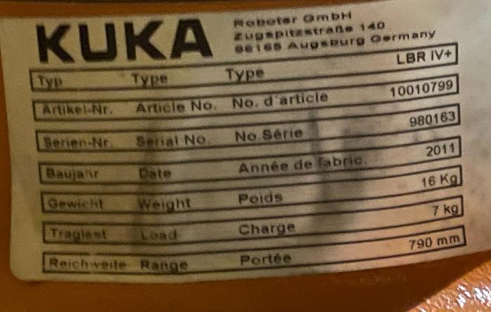 Used KUKA LBR IV 6 AXIS COLLABORATIVE ROBOT WITH LR-CONTROLLER 