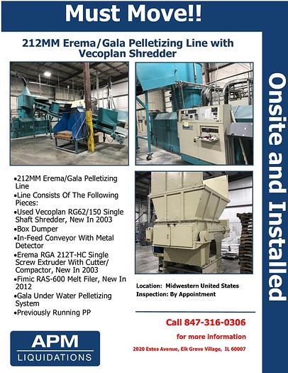 Used Erema 212mm Erema/Gala Pelletizing Line with Shredder