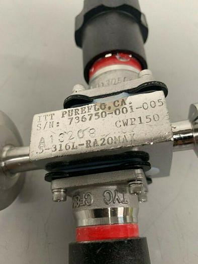 Used ITT Pure-Flo .5-316L-RA20MAX-CWP150 3-way Diaphragm Valve w/ 1/2" Sanitary & 2"