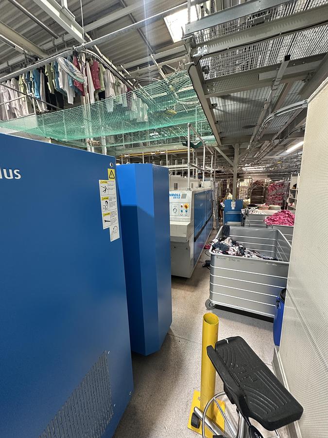 Used 2009 Ironing Line Lapauw 2x1200x3300 GAS + Jensen Classic + MFS Folder (905-906-907)