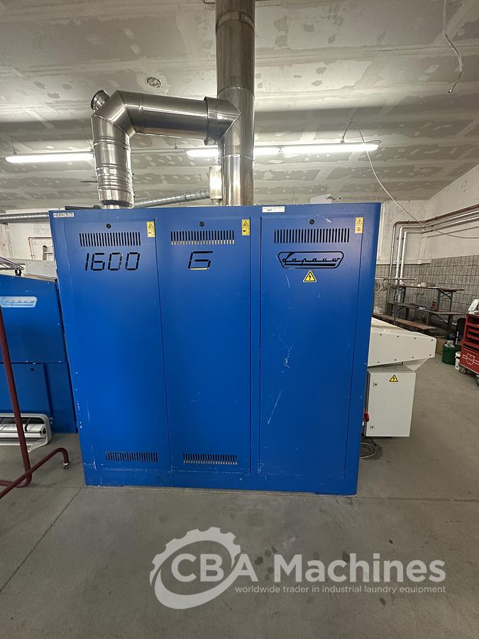 Used 2013 Lapauw small piece ironing line with vacuum table 1 roll 1600 Gas ironer and unifold 