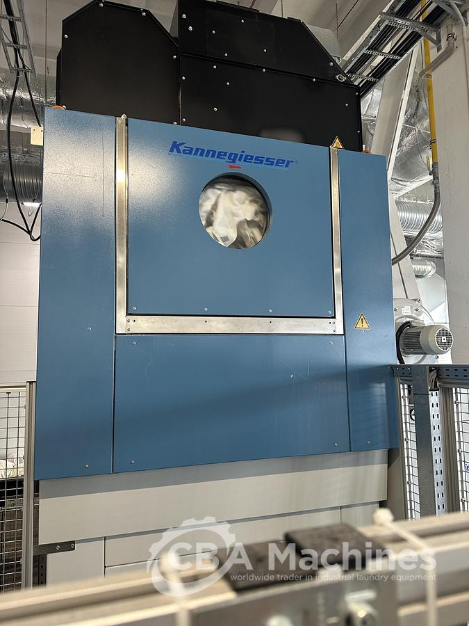 Used 2020 Kannegiesser Complete CBW Tunnel System PT 13x60 + Press PP10-60-40 + Shuttle + 3x DII-60 GAS + Step Conveyor + Lint Filter + Conveyors