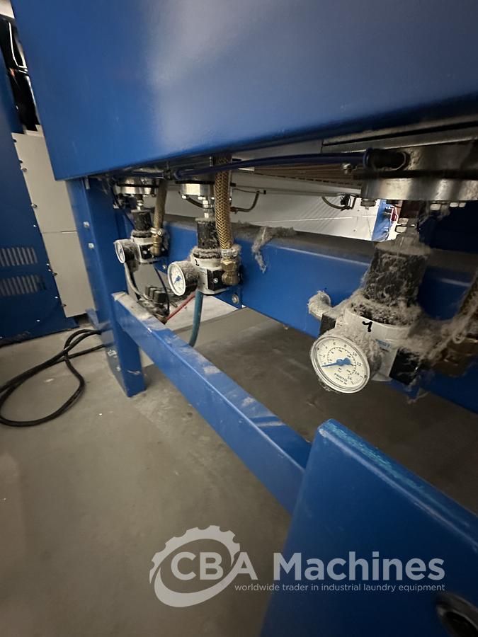 Used 2013 Lapauw small piece ironing line with vacuum table 1 roll 1600 Gas ironer and unifold 