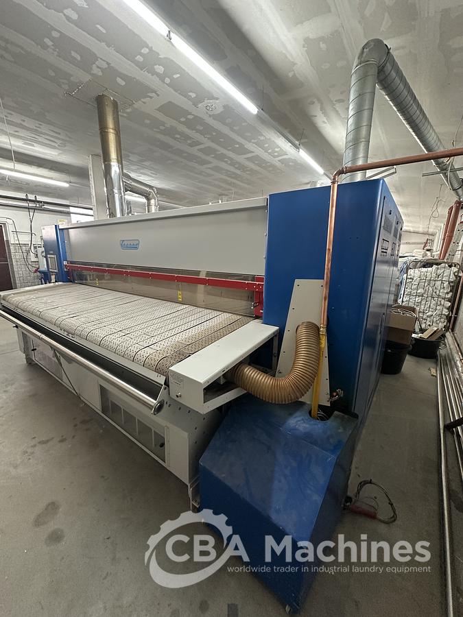Used 2013 Lapauw small piece ironing line with vacuum table 1 roll 1600 Gas ironer and unifold 