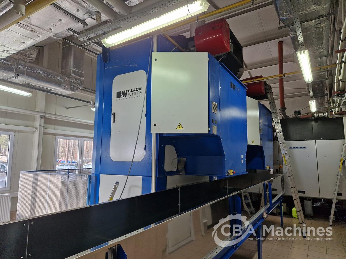 Used Complete 2010 Black & White 13x50kg (Transferon) tunnel system with Press + Shuttle + 2 Gas Dryers + 1 Shaker + Loading Conveyor