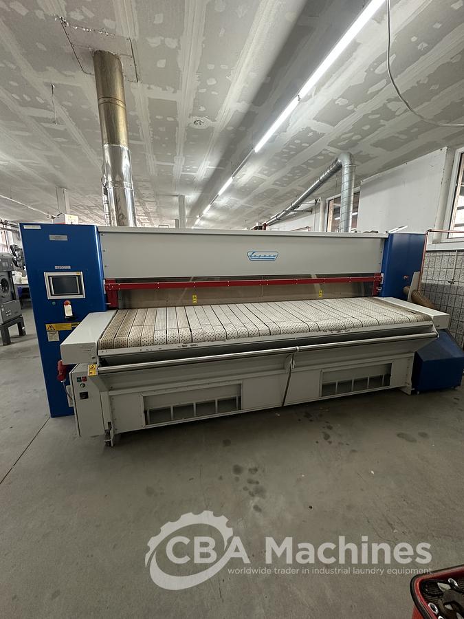 Used 2013 Lapauw small piece ironing line with vacuum table 1 roll 1600 Gas ironer and unifold 