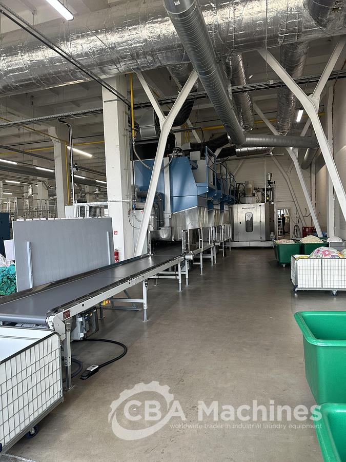 Used 2020 Kannegiesser Complete CBW Tunnel System PT 13x60 + Press PP10-60-40 + Shuttle + 3x DII-60 GAS + Step Conveyor + Lint Filter + Conveyors