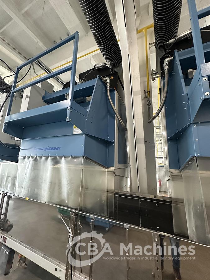 Used 2020 Kannegiesser Complete CBW Tunnel System PT 13x60 + Press PP10-60-40 + Shuttle + 3x DII-60 GAS + Step Conveyor + Lint Filter + Conveyors