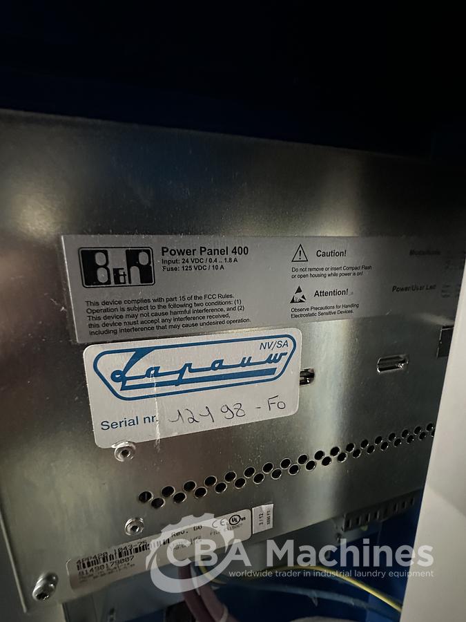 Used 2013 Lapauw small piece ironing line with vacuum table 1 roll 1600 Gas ironer and unifold 