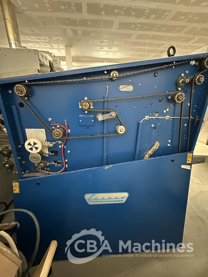 Used 2013 Lapauw small piece ironing line with vacuum table 1 roll 1600 Gas ironer and unifold 