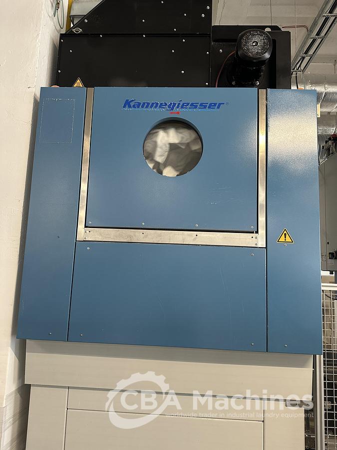 Used 2020 Kannegiesser Complete CBW Tunnel System PT 13x60 + Press PP10-60-40 + Shuttle + 3x DII-60 GAS + Step Conveyor + Lint Filter + Conveyors