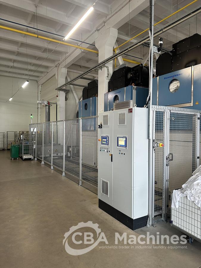 Used 2020 Kannegiesser Complete CBW Tunnel System PT 13x60 + Press PP10-60-40 + Shuttle + 3x DII-60 GAS + Step Conveyor + Lint Filter + Conveyors