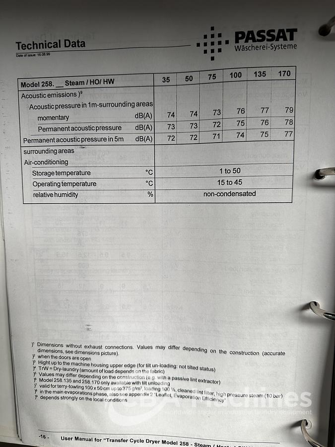 Used 1999 Dryer Passat 258.100 - 100kg (703)