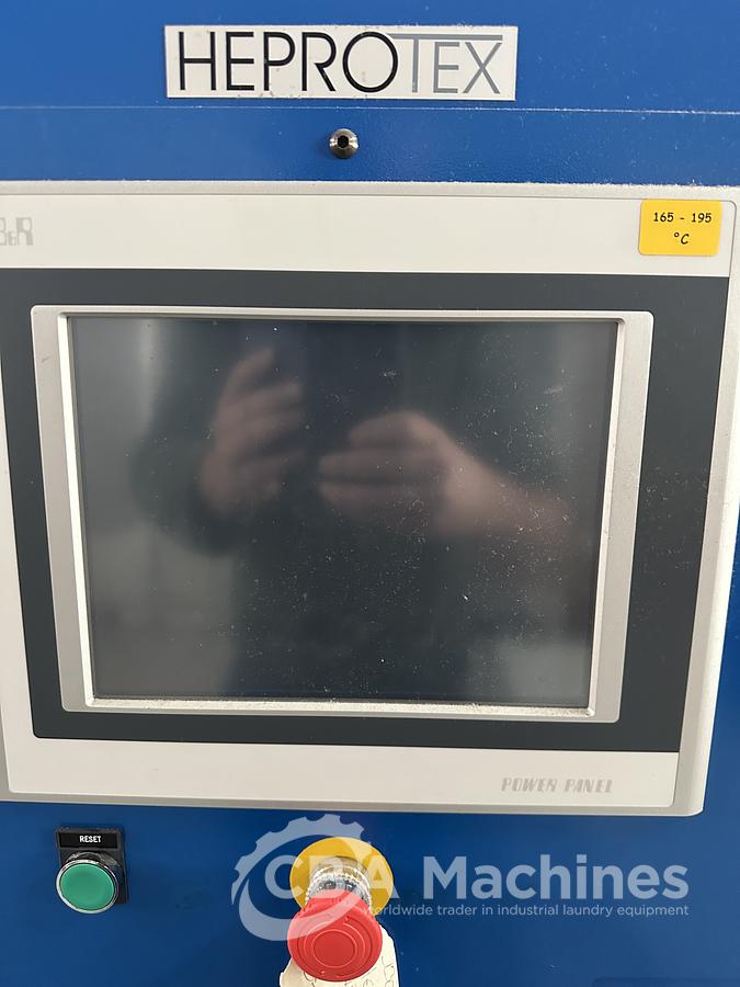 Used 2013 Lapauw small piece ironing line with vacuum table 1 roll 1600 Gas ironer and unifold 