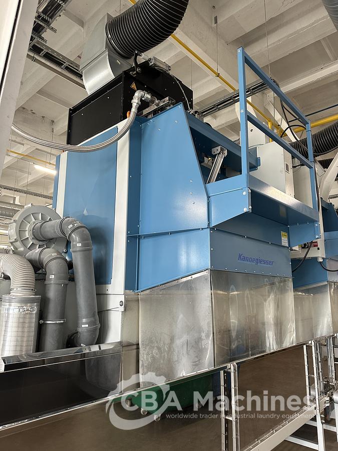 Used 2020 Kannegiesser Complete CBW Tunnel System PT 13x60 + Press PP10-60-40 + Shuttle + 3x DII-60 GAS + Step Conveyor + Lint Filter + Conveyors