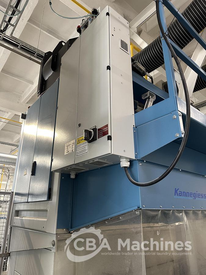 Used 2020 Kannegiesser Complete CBW Tunnel System PT 13x60 + Press PP10-60-40 + Shuttle + 3x DII-60 GAS + Step Conveyor + Lint Filter + Conveyors