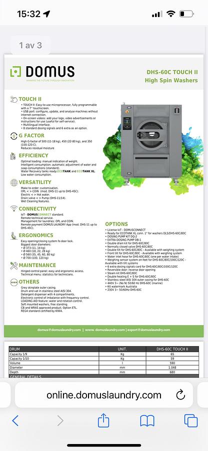 Used 2022 Washer Extractor Domus Ecovolution DHS-60kg Touch II E (911)