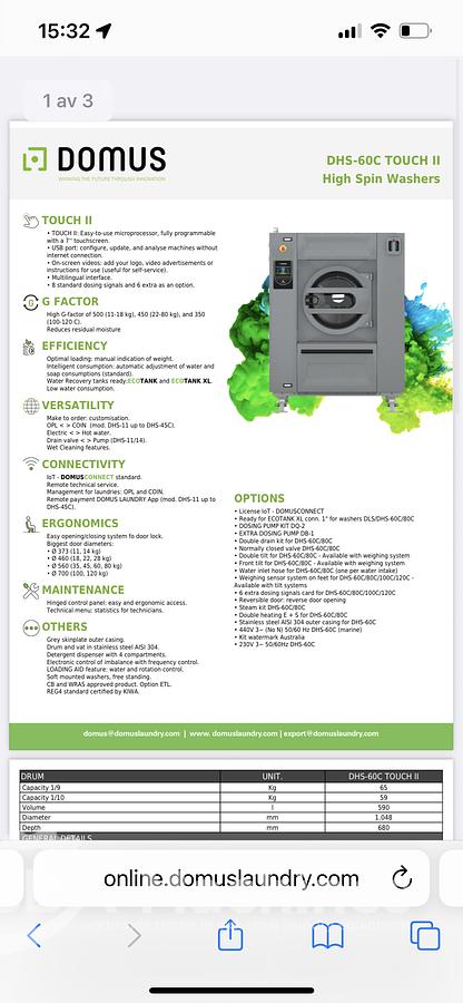 Used 2022 Washer Extractor Domus Ecovolution DHS-60kg Touch II E (911)