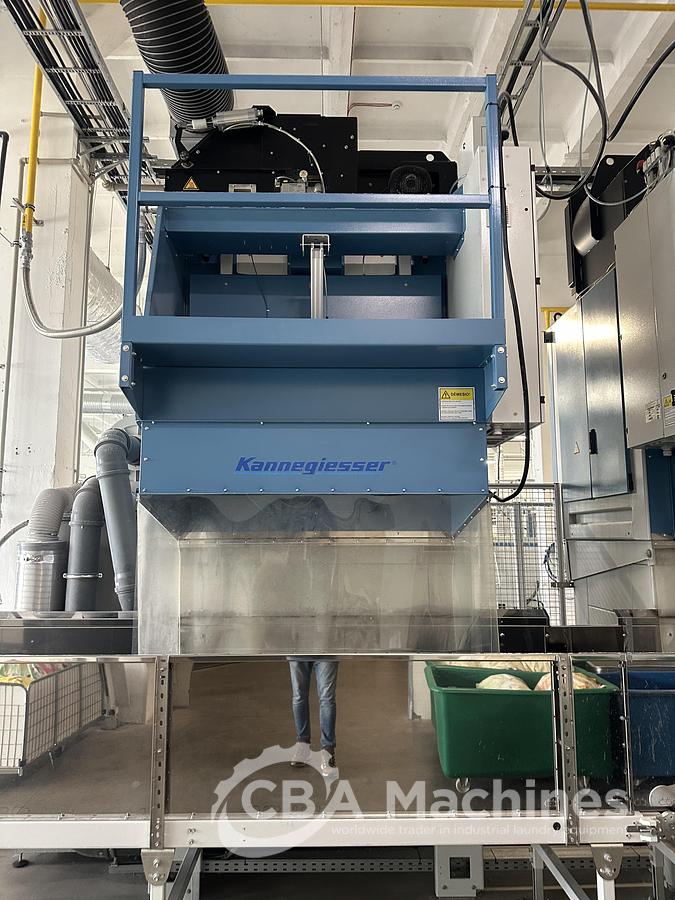 Used 2020 Kannegiesser Complete CBW Tunnel System PT 13x60 + Press PP10-60-40 + Shuttle + 3x DII-60 GAS + Step Conveyor + Lint Filter + Conveyors