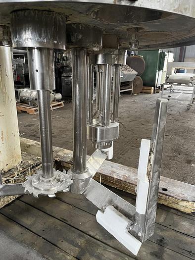 Used 100 GALLON ROSS TRIPLE MOTION MIXER - MODEL PVM-100 - S/S - VACUUM - 2 MIX CANS - WITH DISCHARGE RAM