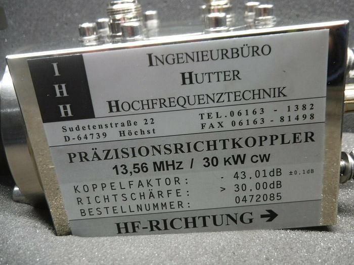 Used IHH, D-64739, 13.56 MHZ / 30 kW CW, Directional Coupler With Spinner Elbow