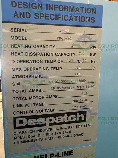 Used Despatch / Wakefield  PBC1-80 Burn In Oven 210°C, 60 HZ, 26" x 25" x 24"
