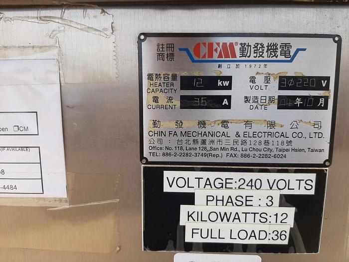 Used Oven, Convection, Chin Fa, Mdl CFM, 304 S/st, Electr, C #S743834