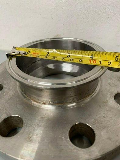 Used Viraj India Stainless Steel 8" Flange To 4" Sanitary Fitting Adapter