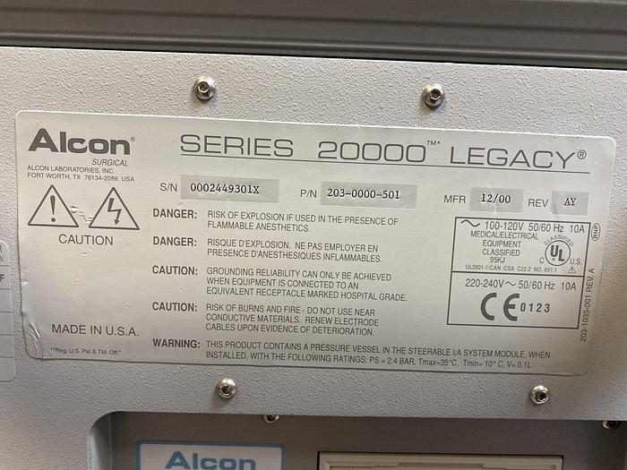 Used Alcon Legacy Series 20000 Phacoemulsifier Emulsifier Aspirator + Fußschalter, LHP005895